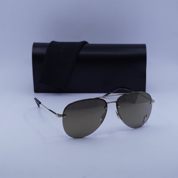 Saint Laurent CLASSIC 11 M 004 Aviator Sunglasses - Gold/Brown Mirror - Picture 1 of 12